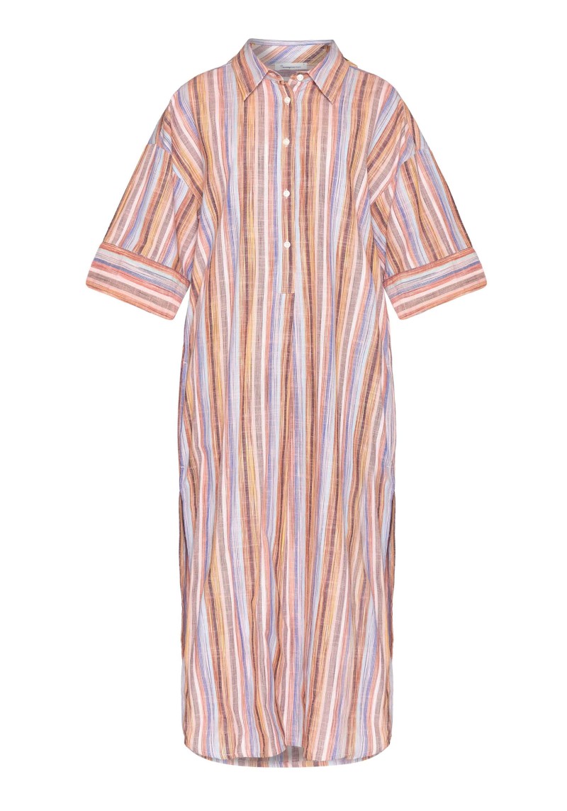 Knowledge Cotton Apparel - Hemdkleid Multicolored Stripe SS Shirt Dress Multi Color Stripe