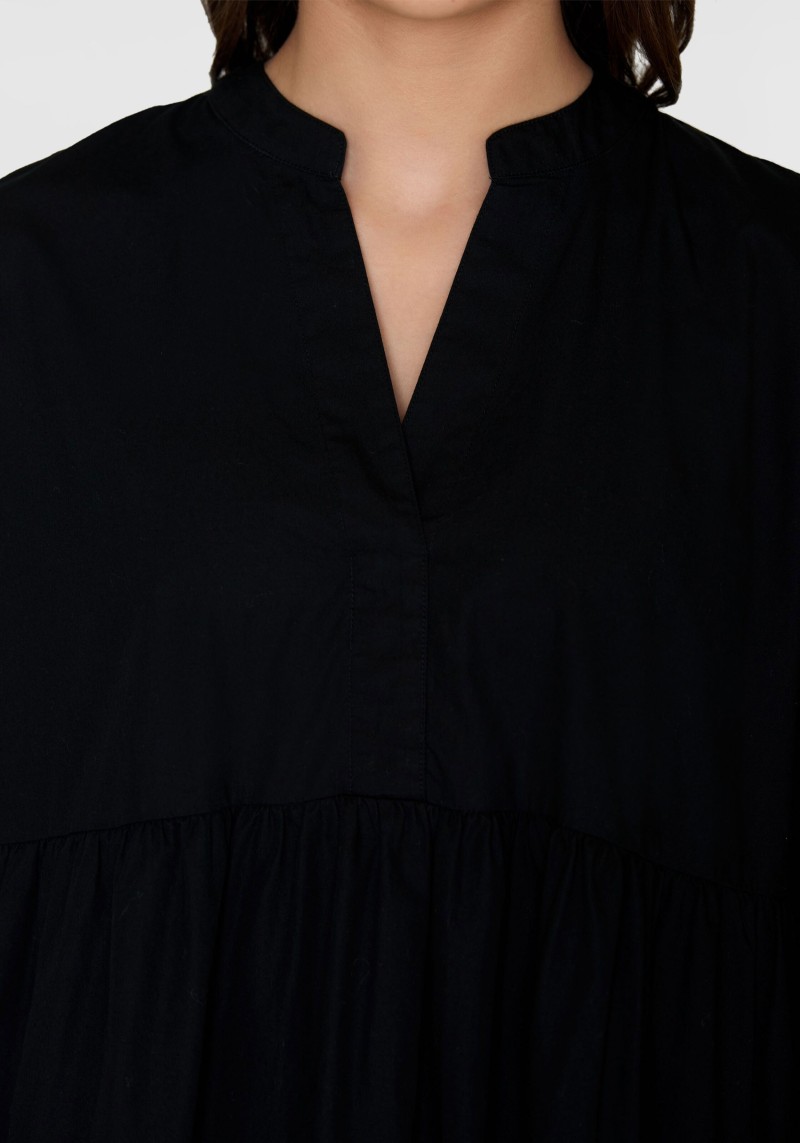 Kleid A-Shape Fold Detils Poplin Dress Black Jet