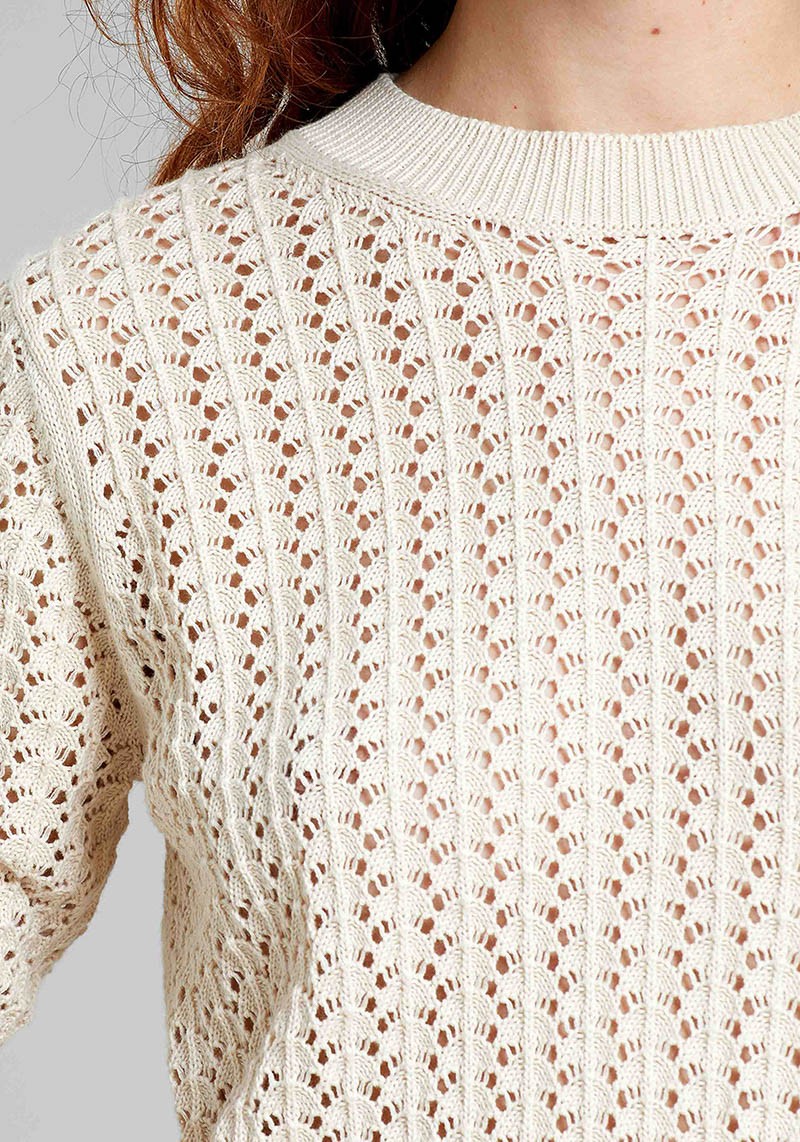 Dedicated - Kurzarmpullover Flen Crochet Vanilla White