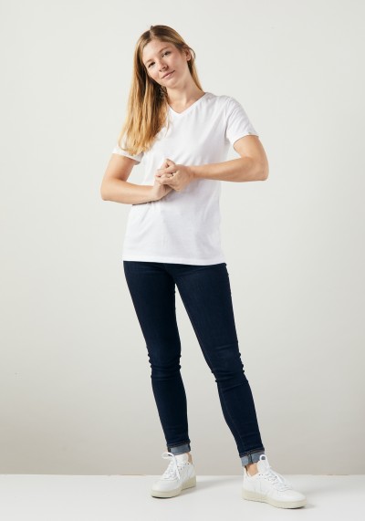 Damen V-Neck T-Shirt Basic White