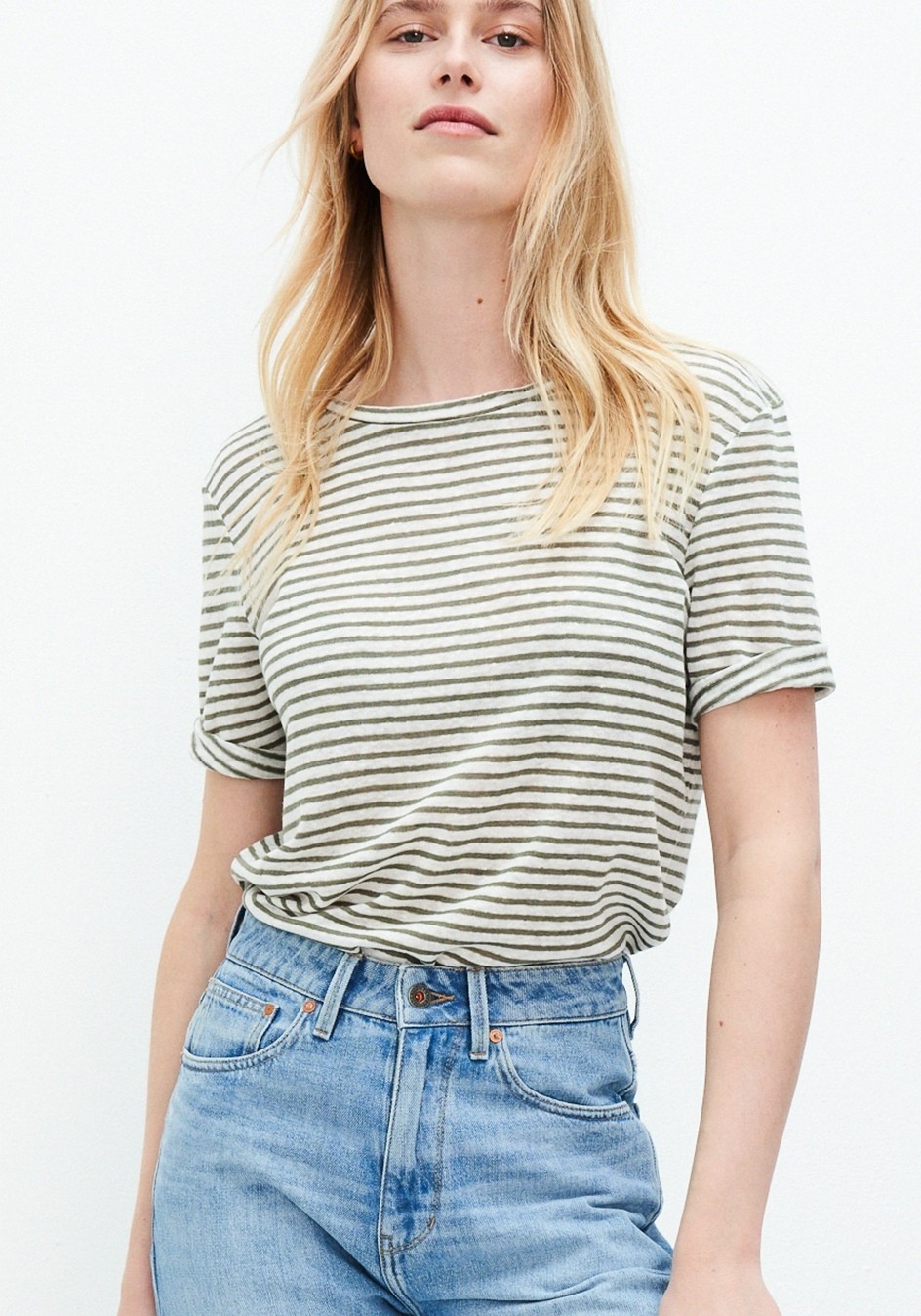 T-Shirt Olivia Striped Tee Off White-Sage Green