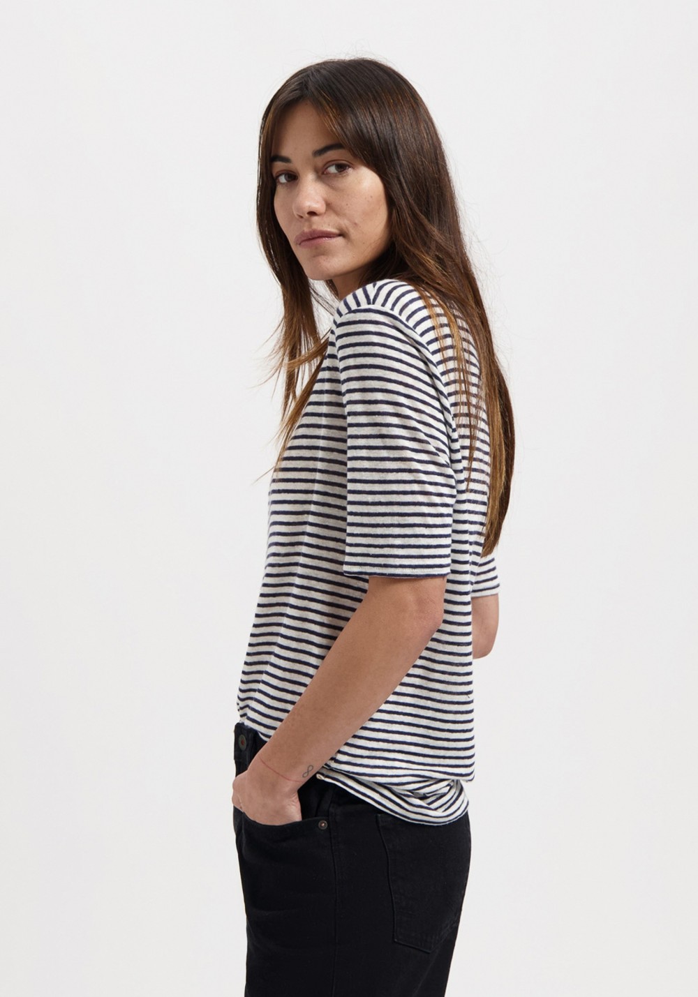 T-Shirt Olivia Striped Tee Off White-Dark Navy