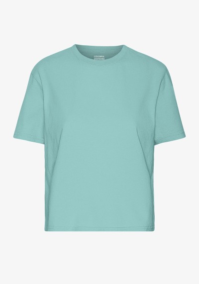 Boxy Crop Damen-T-Shirt Teal Blue