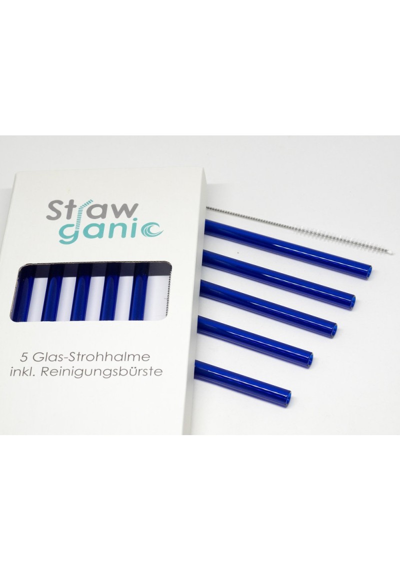 Glas-Strohhalme 5er-Set gerade Strawganic blau