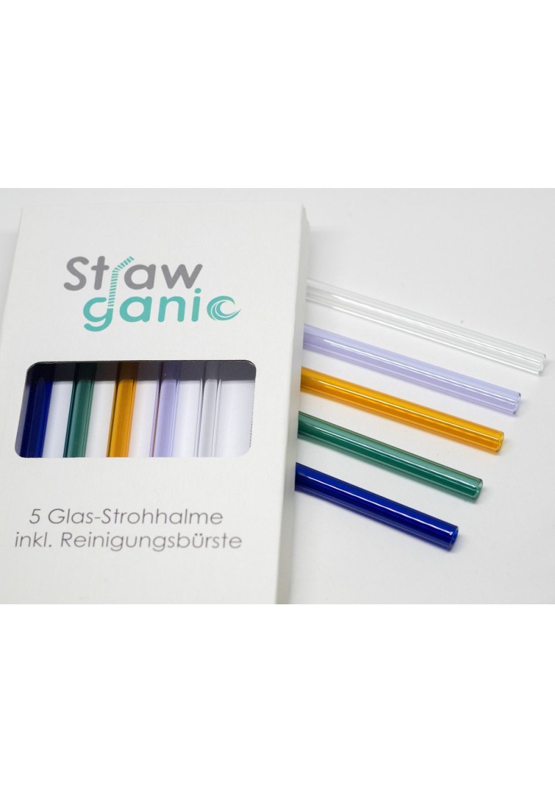 Glas-Strohhalme 5er-Set gerade Strawganic farbig