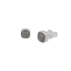 Ohrringe Protsaah Small Rounded Square Stone Labradorit Studs silver (ER-ST-003-AG-LB)