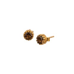 Ohrringe Protsaah Small Round Stone Smoky Quarz Crown Studs gold (ER-ST-001-AU-SQ)