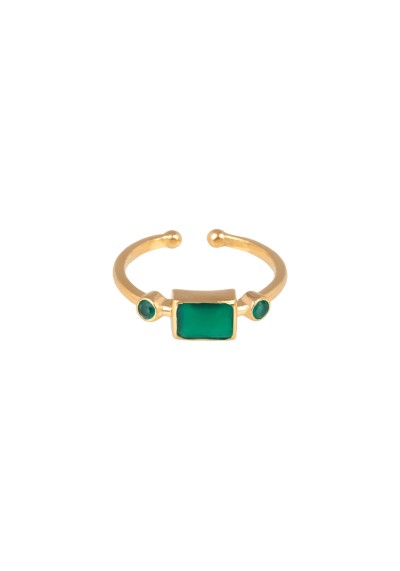 Ring Protsaah Three Stone Green Onyx gold (RN-S-013-AU-GO)