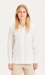 Hemdbluse Knowledge Cotton Apparel Sage Classic Reg Linen shirt Bright White