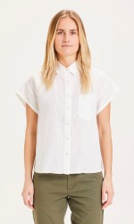 Hemdbluse Knowledge Cotton Apparel Aster Fold Up Short Sleeve Linen Shirt Bright White