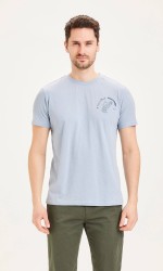 T-Shirt Knowledge Cotton Apparel Alder Slub Tee w/Chest Print Asley Blue