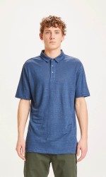 Leinen-Polo Shirt Knowledge Cotton Apparel Rowan Dark Denim