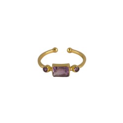 Ring Protsaah Rectangular Amethyst and Side Stones Gold (RN-S-013-AU-AM)