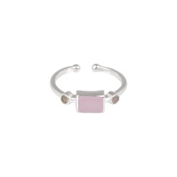 Ring Protsaah Rectangular Pink Calcedony and Side Stones Silver (RN-S-013-AG-PC)