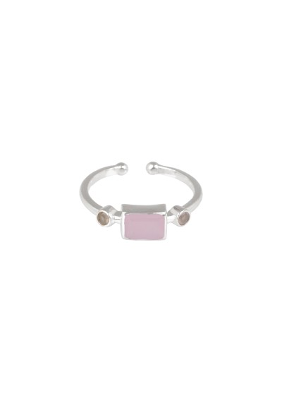 Ring Protsaah Rectangular Pink Calcedony and Side Stones Silver (RN-S-013-AG-PC)