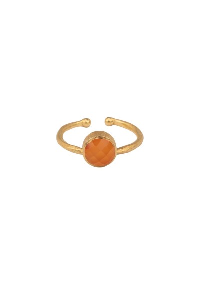 Ring Protsaah Round Orange Carnelian Stackable Gold (RN-M-001-RD-AU-OC)