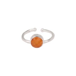 Ring Protsaah Round Orange Carnelian Stackable Silver (RN-M-001-RD-AG-OC)
