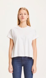 Damen-T-Shirt Knowledge Cotton Apparel Violet Loose Roll Up Bright White