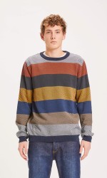 Strickpullover Knowledge Cotton Apparel O-Neck Two Toned Diagonal Knit