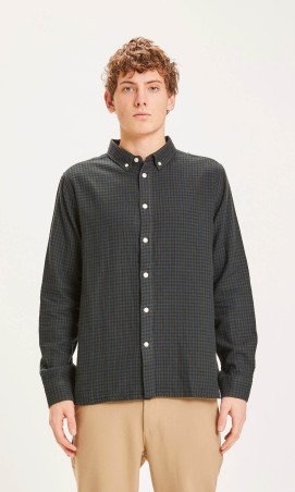 Hemd Knowledge Cotton Apparel Larch Casual Fit Double Layer Checked Shirt Forrest Night
