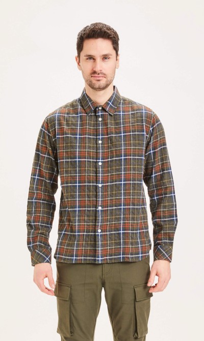 Hemd Knowledge Cotton Apparel Larch Regular Fit Small Checked Flannel Shirt Forrest Night