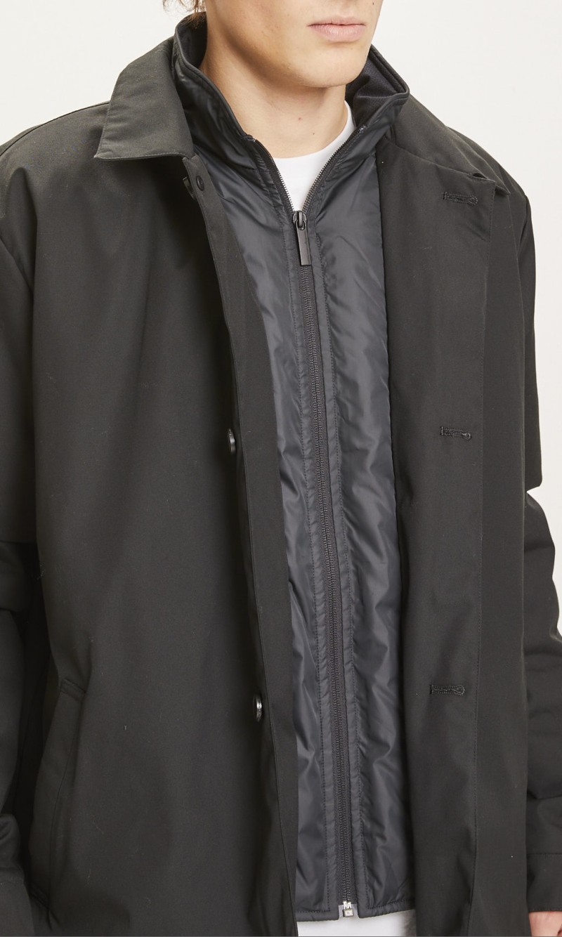 Arctic Canvas Jacket with Buttons Knowledge Cotton Apparel Black Jet