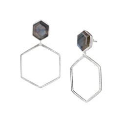 Ohrringe Protsaah Hexagon Labradorite Frame Silver