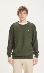 Strickpullover Knowledge Cotton Apparel Pique Badge O-Neck Knit Forrest Night
