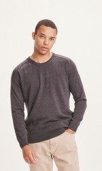 Strickpullover Knowledge Cotton Apparel Field O-Neck Long Stable Cotton Knit Black Jet