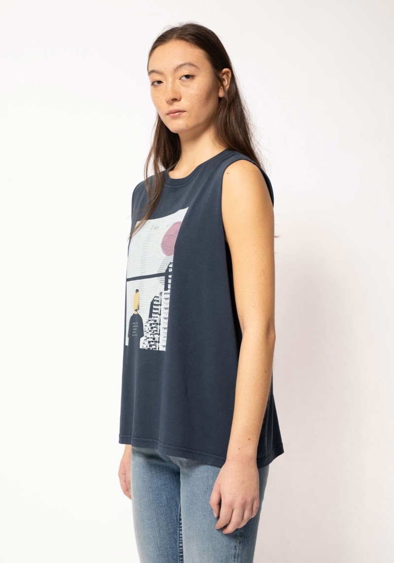 T-Shirt Nudie Jeans Louise Sleeveless Windows Navy
