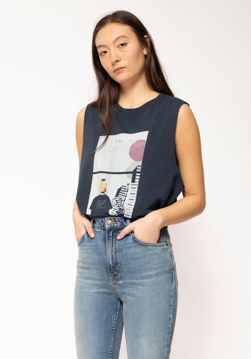 T-Shirt Nudie Jeans Louise Sleeveless Windows Navy
