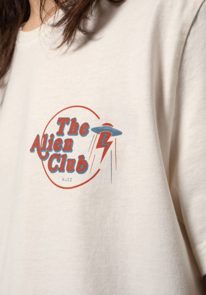 T-Shirt Nudie Jeans Roy Alien Club Chalk White