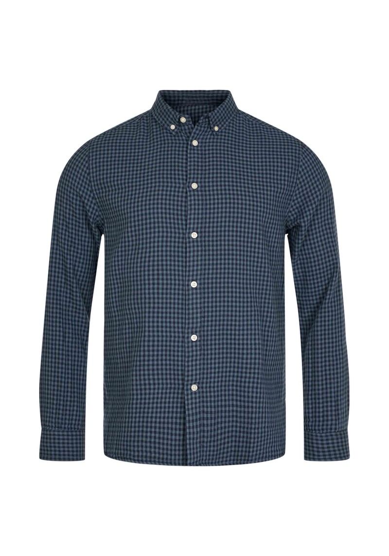 Hemd Knowledge Cotton Apparel Double Layer Checkered Custom Fit China Blue