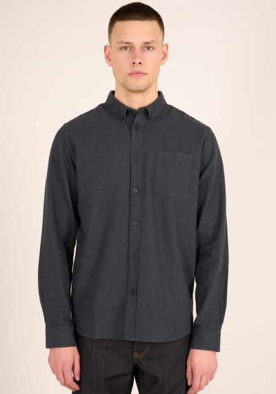 Stehkragen-Hemd Knowledge Cotton Apparel Melange Flannel Custom Fit Total Eclipse
