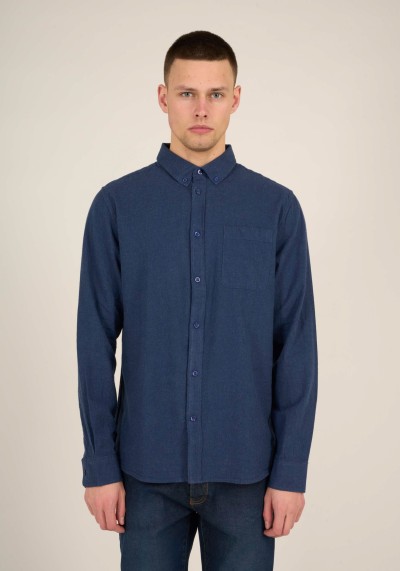Stehkragen-Hemd Knowledge Cotton Apparel Melange Flannel Custom Fit Estate Blue