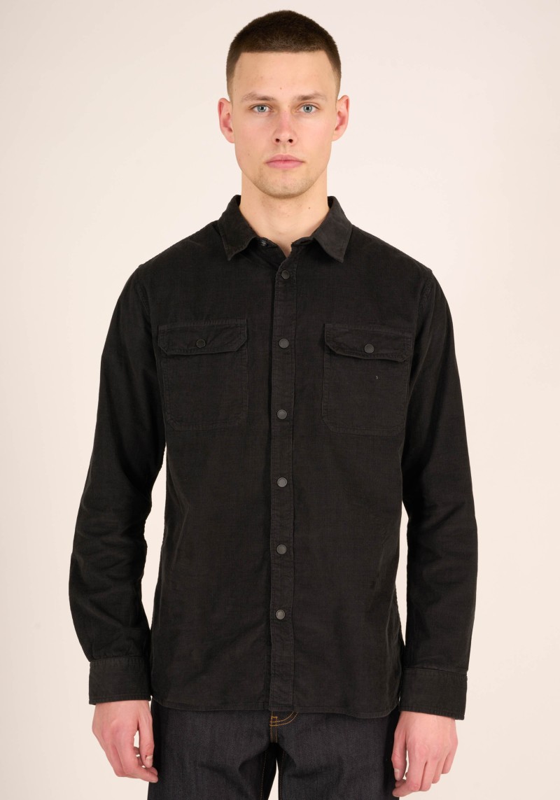 Cord-Hemd Knowledge Cotton Apparel Babycord Custom Fit Shirt Black Jet