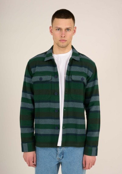 Overshirt-Hemd Knowledge Cotton Apparel Heavy Flannel Striped Trekking Green