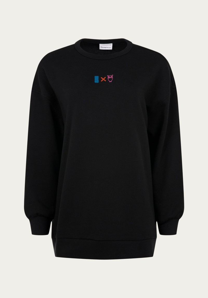 Oversize-Sweatshirt Knowledge Cotton Apparel Wateraid Big Logo Black Jet