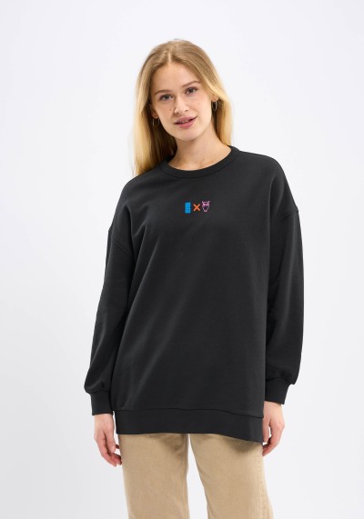 Oversize-Sweatshirt Knowledge Cotton Apparel Wateraid Big Logo Black Jet
