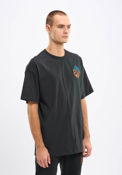 Oversized-T-Shirt Knowledge Cotton Apparel Wateraid Water is Life Black Jet