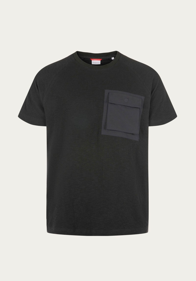 Oversized-T-Shirt Knowledge Cotton Apparel O-Neck Black Jet