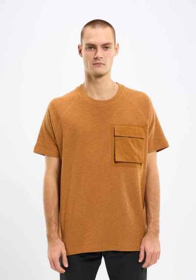 Oversized-T-Shirt Knowledge Cotton Apparel O-Neck Brown Sugar